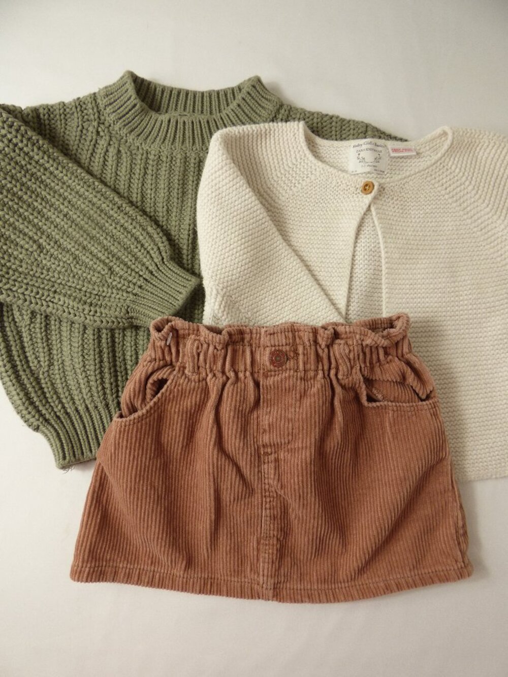 Quincy Mae & ZARA Girls Corduroy Skirt and Two Sweaters Set, Size 2-3 Years